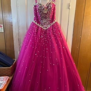 Mori Lee Strapless Prom Dress Size 8 Hot Pink